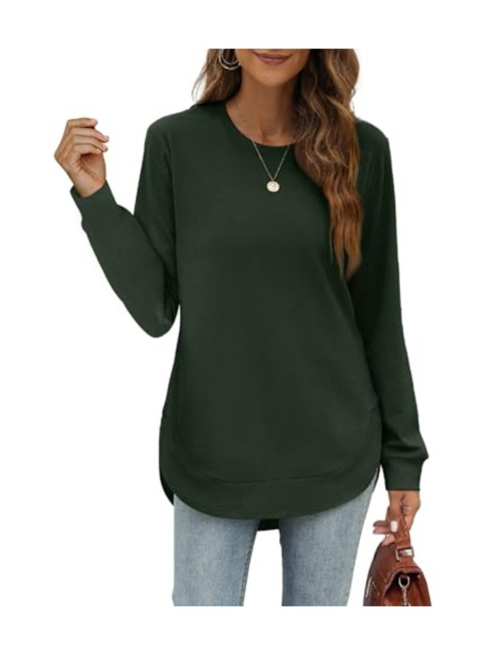 Jescakoo Women's Long Sleeve Crewneck Sweatshirt Loose Fit Tunic Pullover